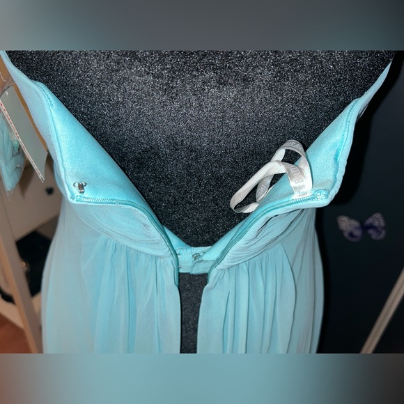 David’s Bridal Strapless Chiffon High Low Dress Size 4 Women’s Blue Beaded - Picture 8 of 13